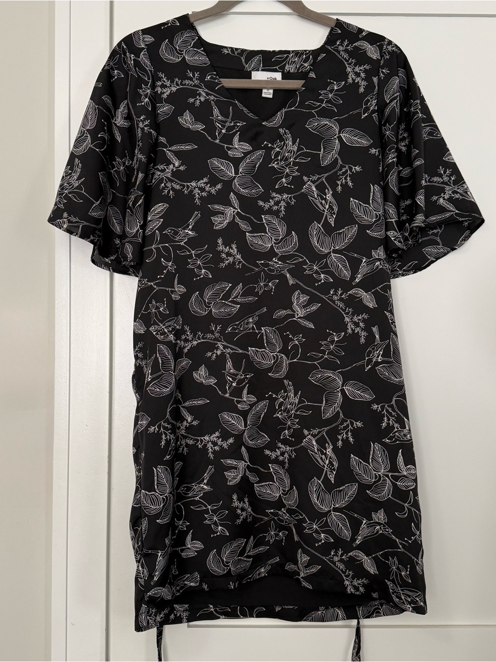 Frank & Oak Black Midi Dress with White Botanical Print
